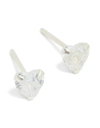 Sterling Silver Cubic Zirconia Heart Stud Earrings