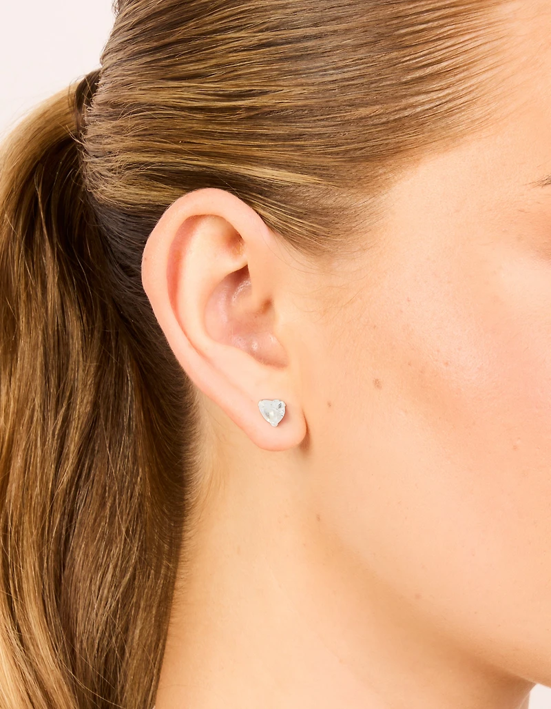 Sterling Silver Cubic Zirconia Heart Stud Earrings