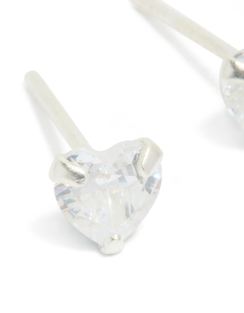 Sterling Silver Cubic Zirconia Heart Stud Earrings