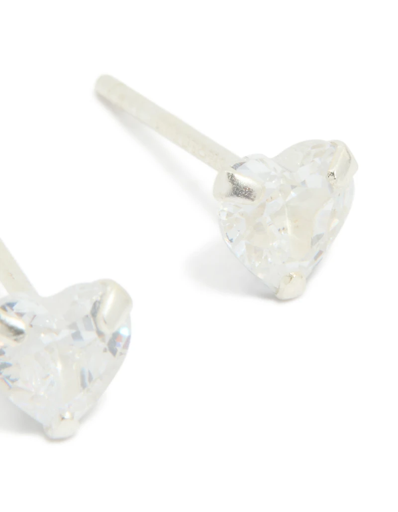 Sterling Silver Cubic Zirconia Heart Stud Earrings