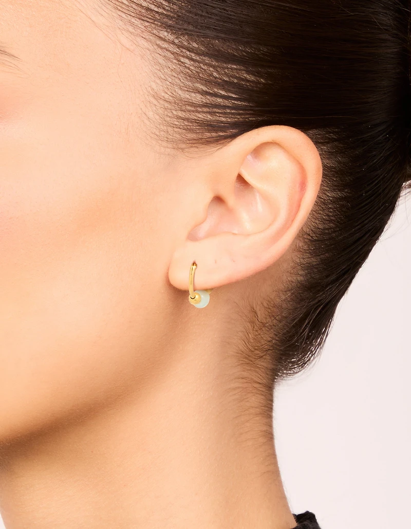 Gold Plated Sterling Silver Green Semi-Precious Stone Hoop Earrings