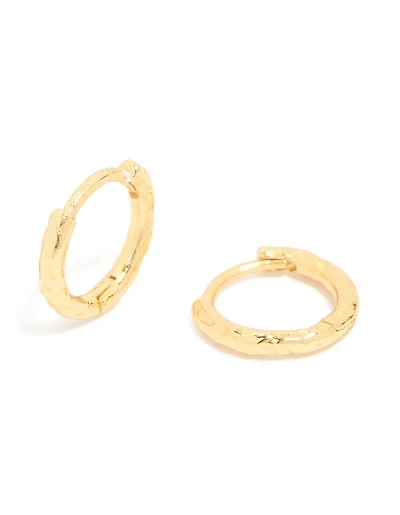 Gold Plated Sterling Silver Molten Clicker Hoop Earrings