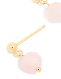 Gold Plated Sterling Silver Rose Quartz Semi Precious Stone Drop Earrings