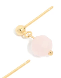 Gold Plated Sterling Silver Rose Quartz Semi Precious Stone Drop Earrings