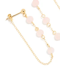 Gold Plated Sterling Silver Pink Rose Quartz Semi Precious Stone Long Drop Earrings