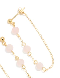 Gold Plated Sterling Silver Pink Rose Quartz Semi Precious Stone Long Drop Earrings