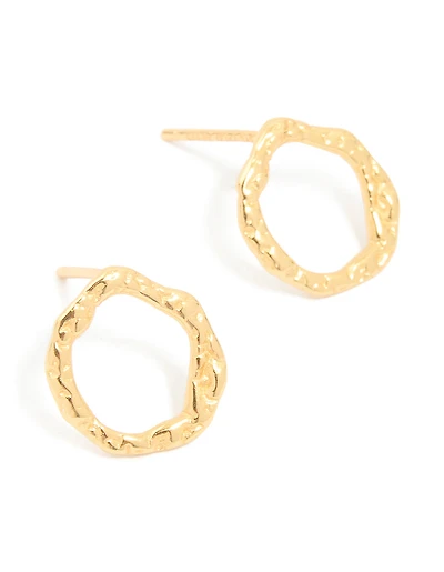Gold Plated Sterling Silver Molten Circle Stud Earrings