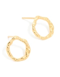 Gold Plated Sterling Silver Molten Circle Stud Earrings
