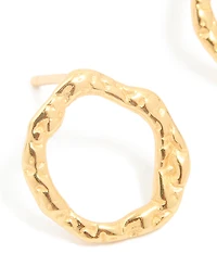 Gold Plated Sterling Silver Molten Circle Stud Earrings