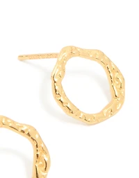 Gold Plated Sterling Silver Molten Circle Stud Earrings