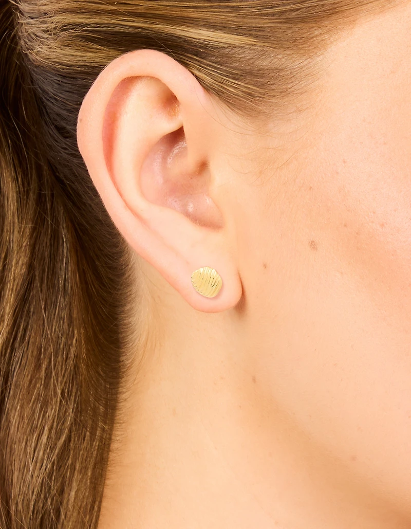 Gold Plated Sterling Silver Round Textured Stud Earrings