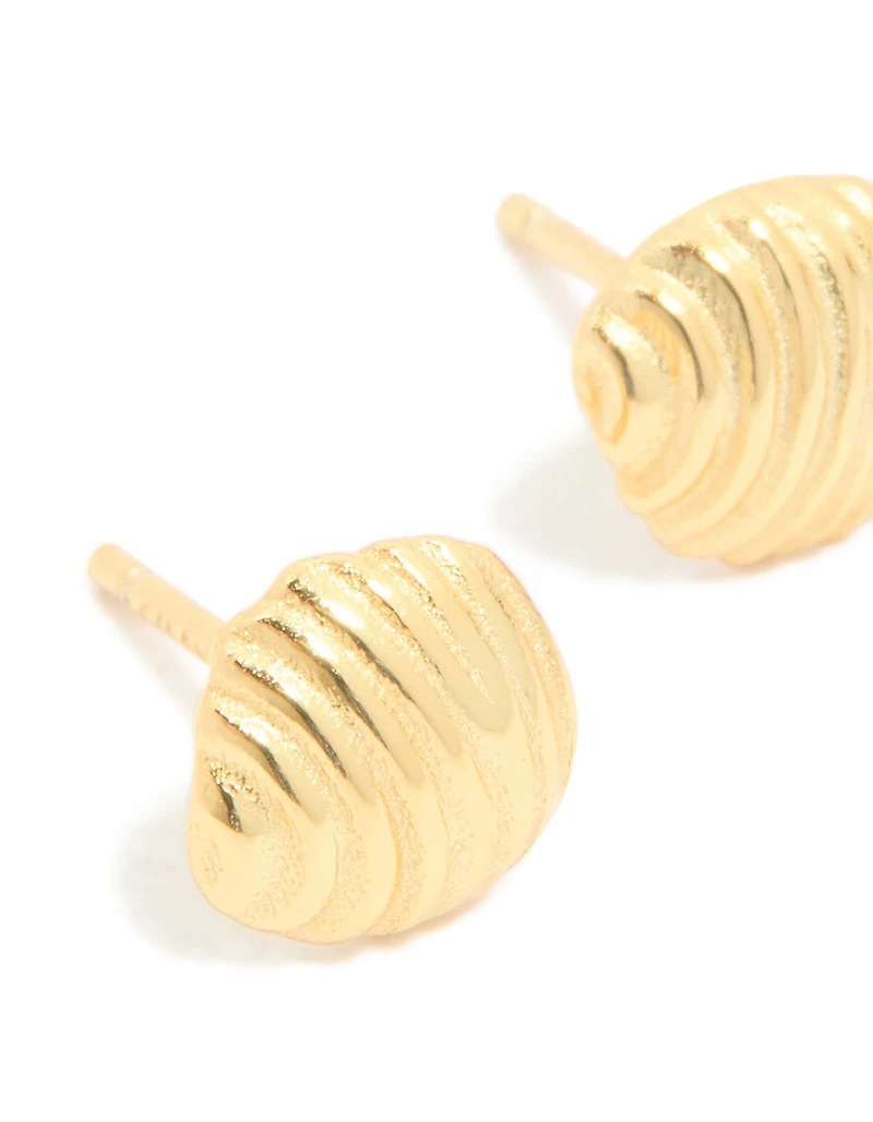 Gold Plated Sterling Silver Round Textured Stud Earrings