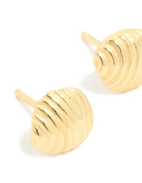 Gold Plated Sterling Silver Round Textured Stud Earrings