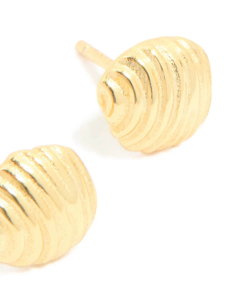 Gold Plated Sterling Silver Round Textured Stud Earrings