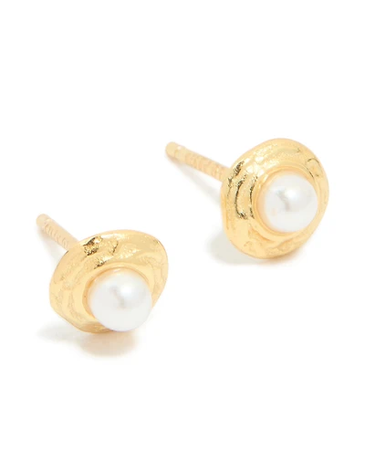 Gold Plated Sterling Silver Pearl Stud Earrings