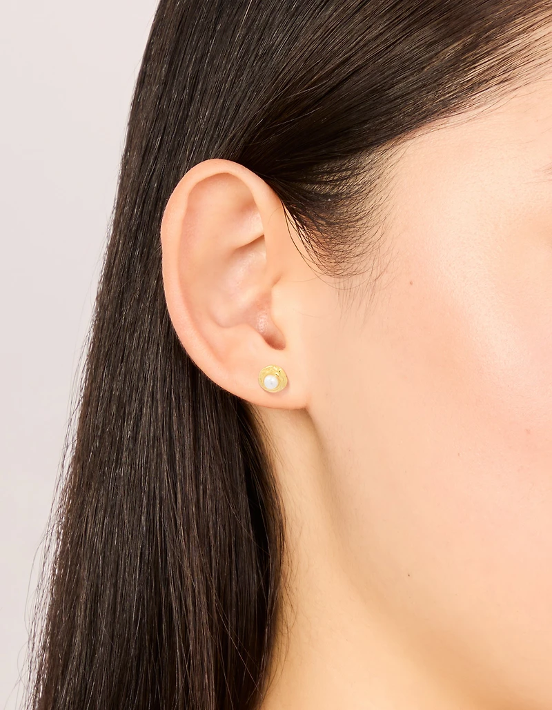 Gold Plated Sterling Silver Pearl Stud Earrings