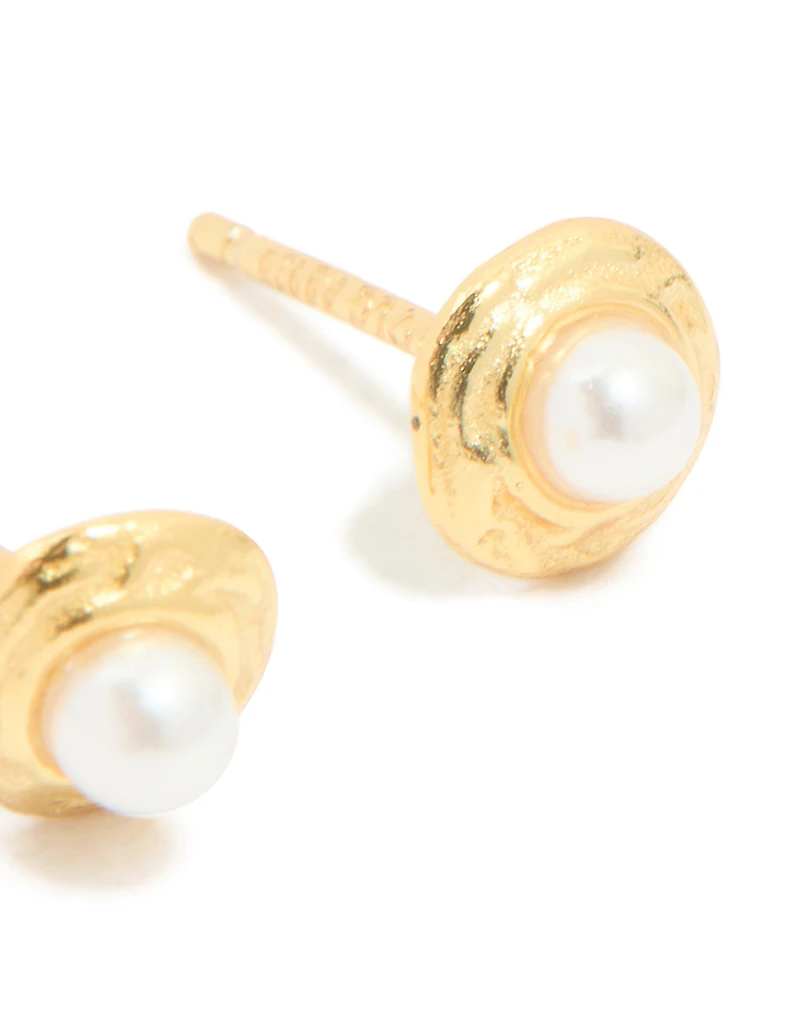 Gold Plated Sterling Silver Pearl Stud Earrings
