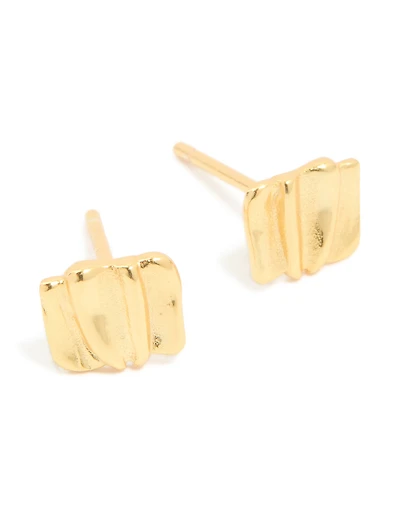 Gold Plated Sterling Silver Square Textured Stud Earrings