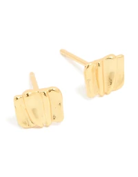 Gold Plated Sterling Silver Square Textured Stud Earrings