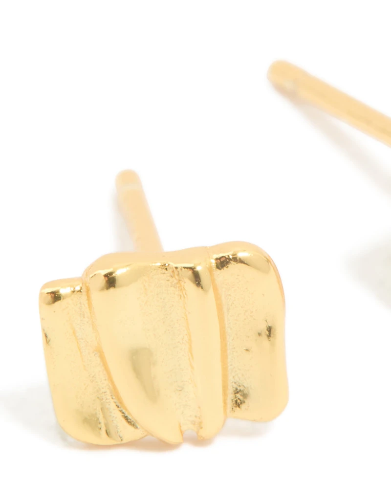 Gold Plated Sterling Silver Square Textured Stud Earrings