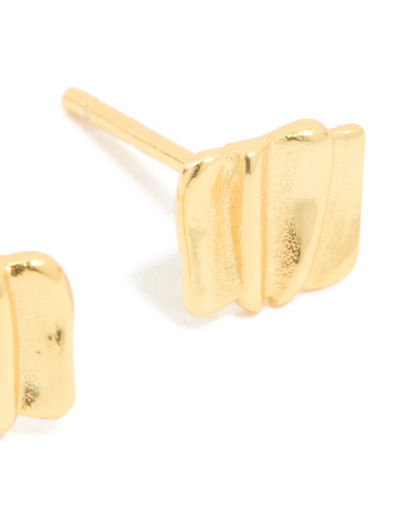 Gold Plated Sterling Silver Square Textured Stud Earrings