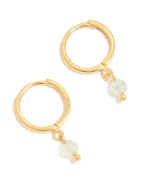 Gold Plated Sterling Silver Clear Quartz Semi Precious Stone Hoop Earrings