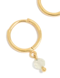 Gold Plated Sterling Silver Clear Quartz Semi Precious Stone Hoop Earrings