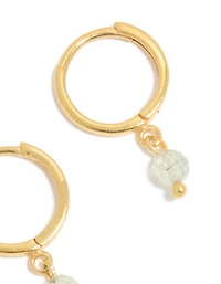 Gold Plated Sterling Silver Clear Quartz Semi Precious Stone Hoop Earrings