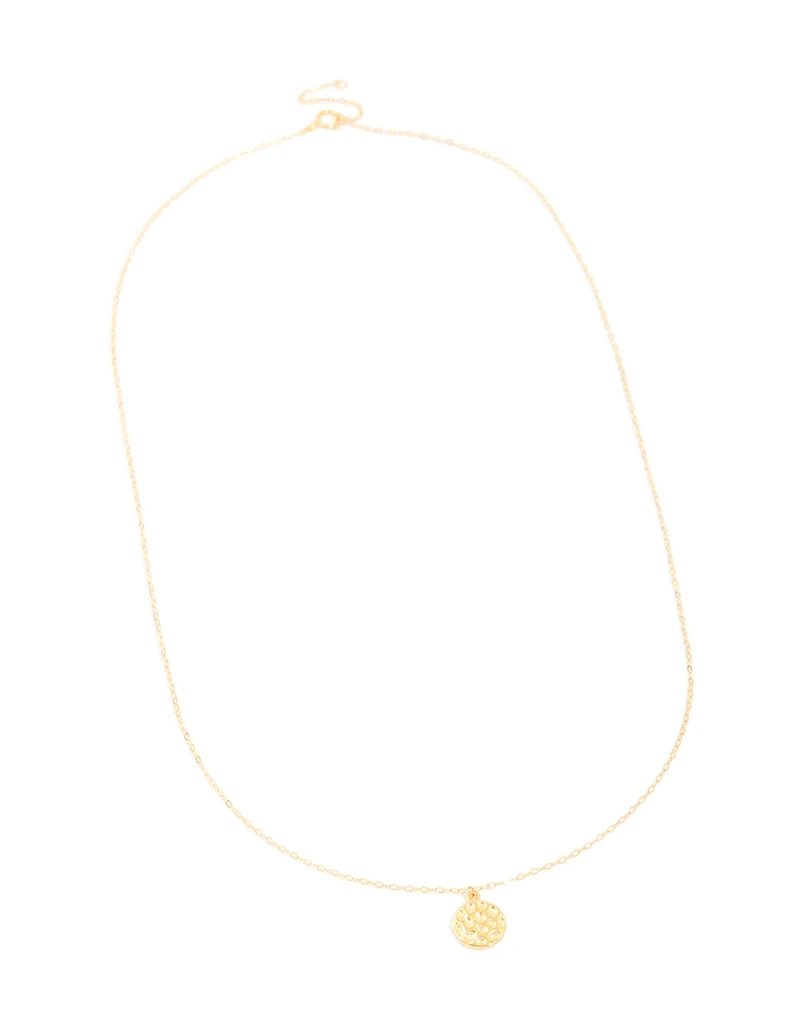 Gold Plated Sterling Silver Molten Round Pendant Necklace