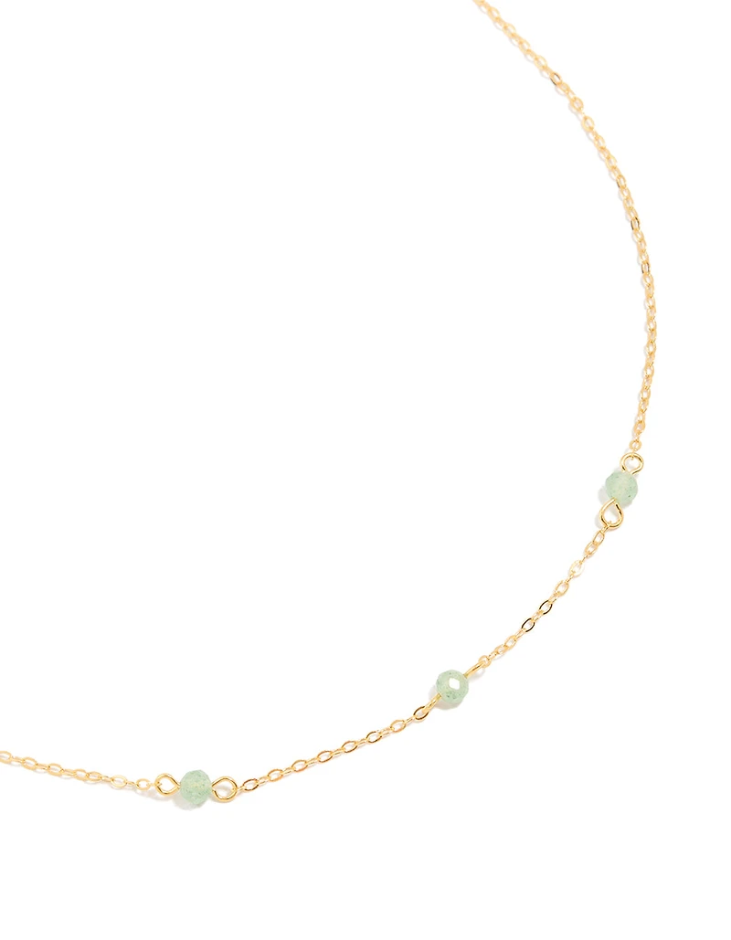Gold Plated Sterling Silver Green Semi Precious Stone Station Necklace