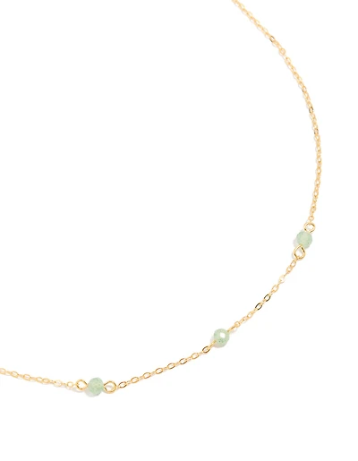 Gold Plated Sterling Silver Green Semi Precious Stone Station Necklace