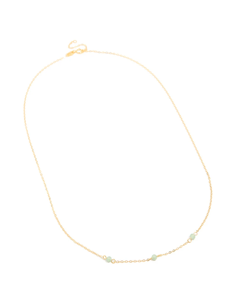 Gold Plated Sterling Silver Green Semi Precious Stone Station Necklace