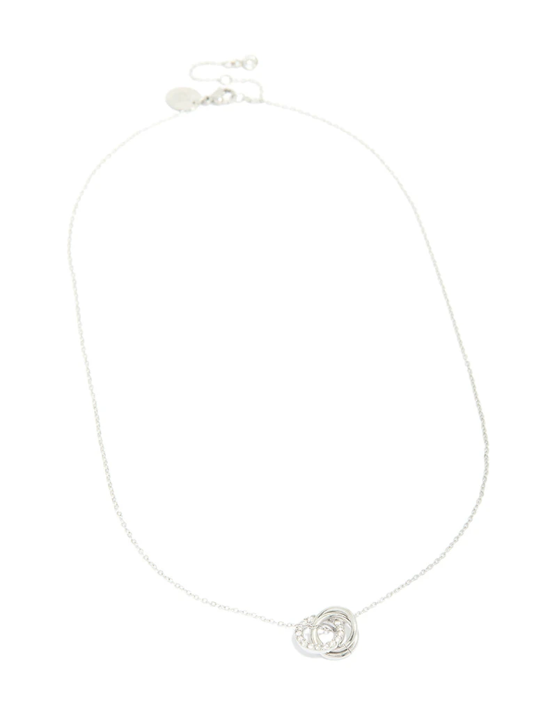 Waterproof Stainless Steel Cubic Zirconia Triple Circle Link Necklace