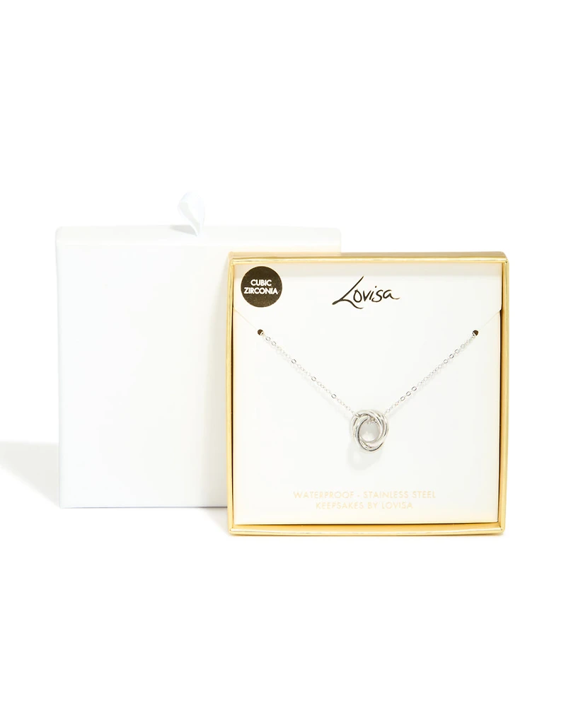 Waterproof Stainless Steel Cubic Zirconia Triple Circle Link Necklace