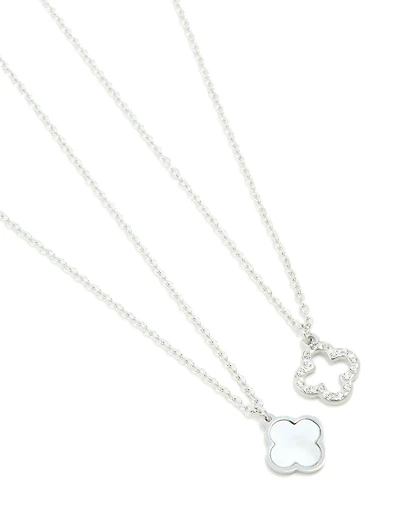 Waterproof Stainless Steel Diamante Flower Necklaces 2- Pack