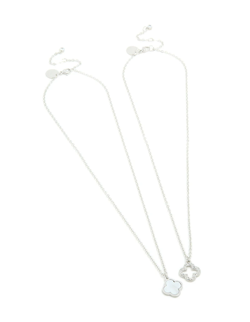 Waterproof Stainless Steel Diamante Flower Necklaces 2- Pack