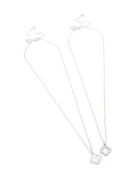 Waterproof Stainless Steel Diamante Flower Necklaces 2- Pack