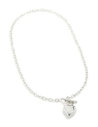Waterproof Stainless Steel Chunky Heart T & O Necklace