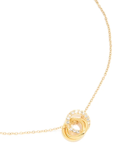 Waterproof Gold Plated Stainless Steel Cubic Zirconia Triple Circle Link Necklace