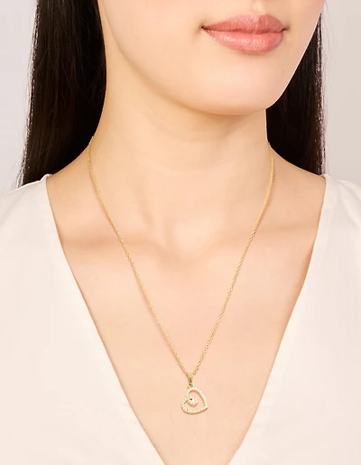 Collier pendentif en forme de cœur en zircone cubique en acier inoxydable plaqué or imperméable