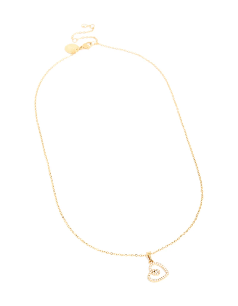 Waterproof Gold Plated Stainless Steel Cubic Zirconia Heart Pendant Necklace