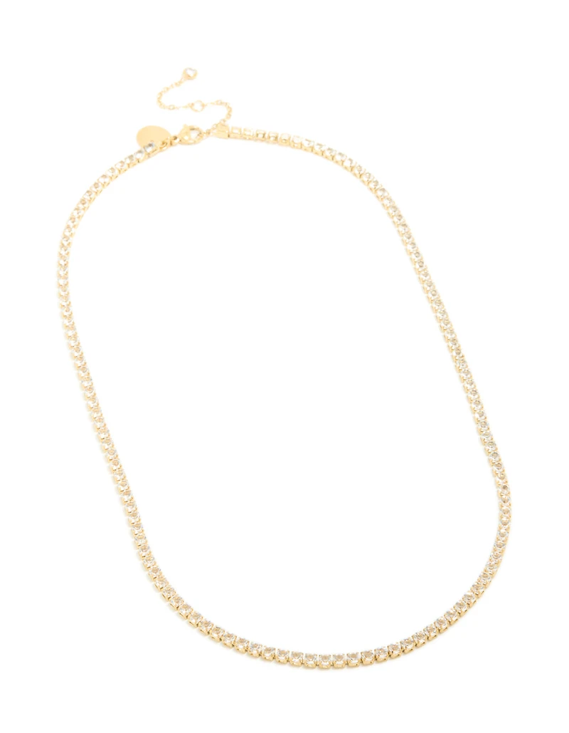 Waterproof Gold Plated Stainless Steel Cubic Zirconia Tennis Necklace