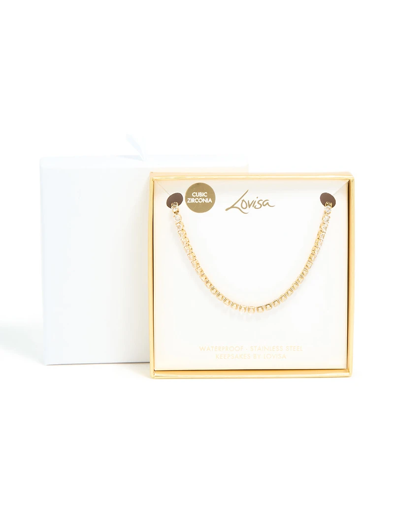 Waterproof Gold Plated Stainless Steel Cubic Zirconia Tennis Necklace