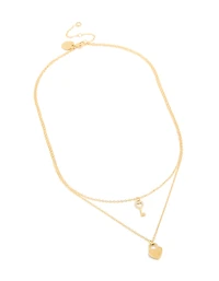Waterproof Gold Plated Stainless Steel Key & Heeart Lock Layered Necklace