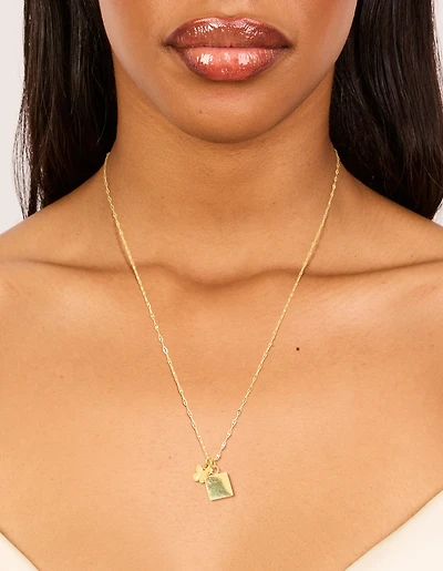 Waterproof Gold Plated Stainless Steel Square & Butterfly Pendant Necklace