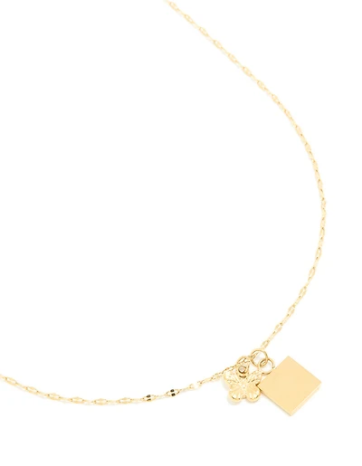 Waterproof Gold Plated Stainless Steel Square & Butterfly Pendant Necklace