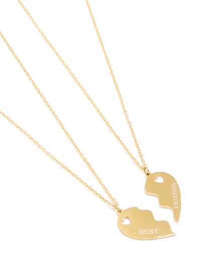 Waterproof Gold Plated Stainless Steel BFF Heart Necklaces 2-Pack