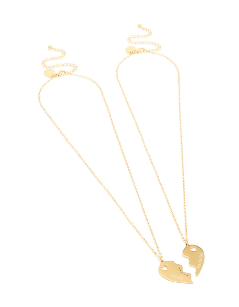 Colliers en forme de cœur BFF en acier inoxydable plaqués or étanches en pack de 2