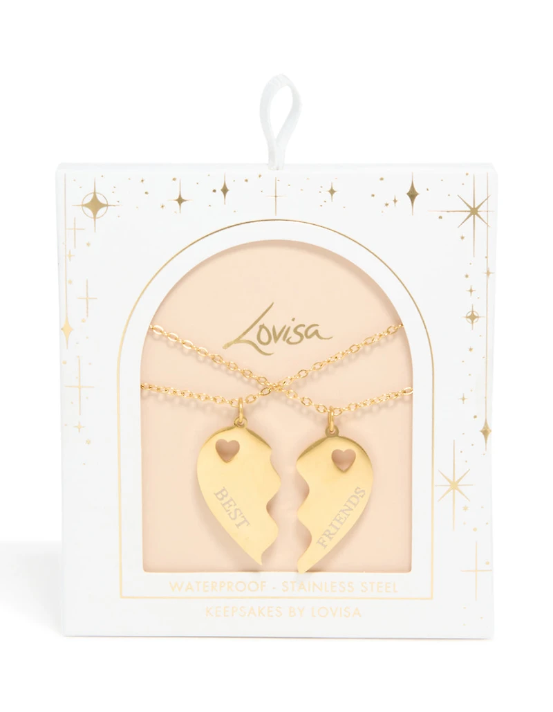 Colliers en forme de cœur BFF en acier inoxydable plaqués or étanches en pack de 2