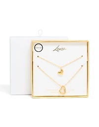 Waterproof Gold Plated Stainless Steel Cut Out Heart & Solid Heart Necklaces 2-Pack